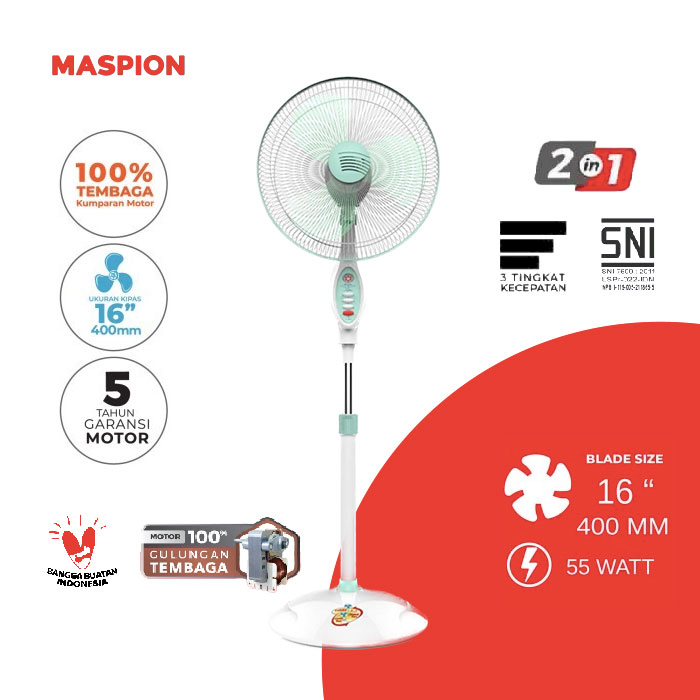 Maspion Kipas Angin Berdiri 2in1 Power Fan 16 Inch - F1622